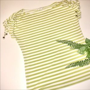 BOGO Calvin Klein top stripe cinch tie green white